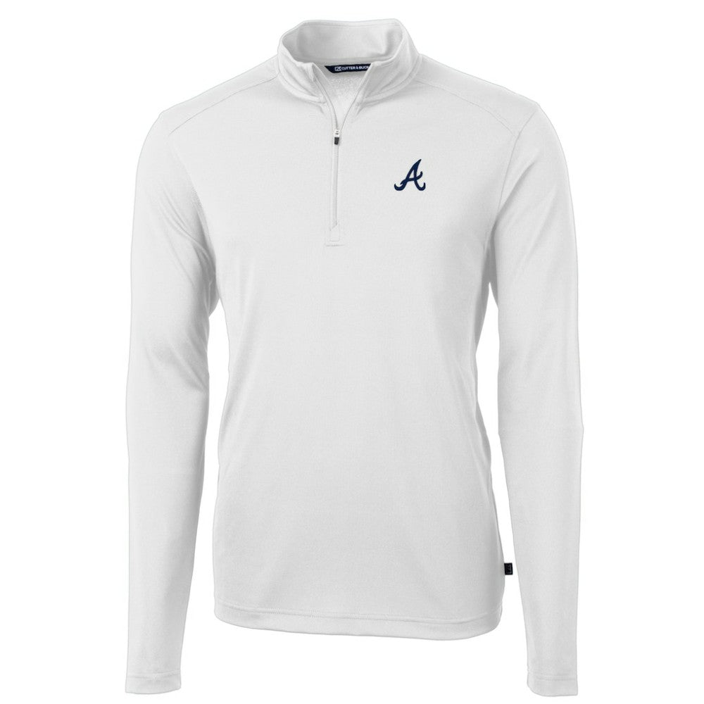 Atlanta Braves Cutter & Buck Virtue Eco Pique Recycled Quarter-Zip Pullover Top - White - MLB Online