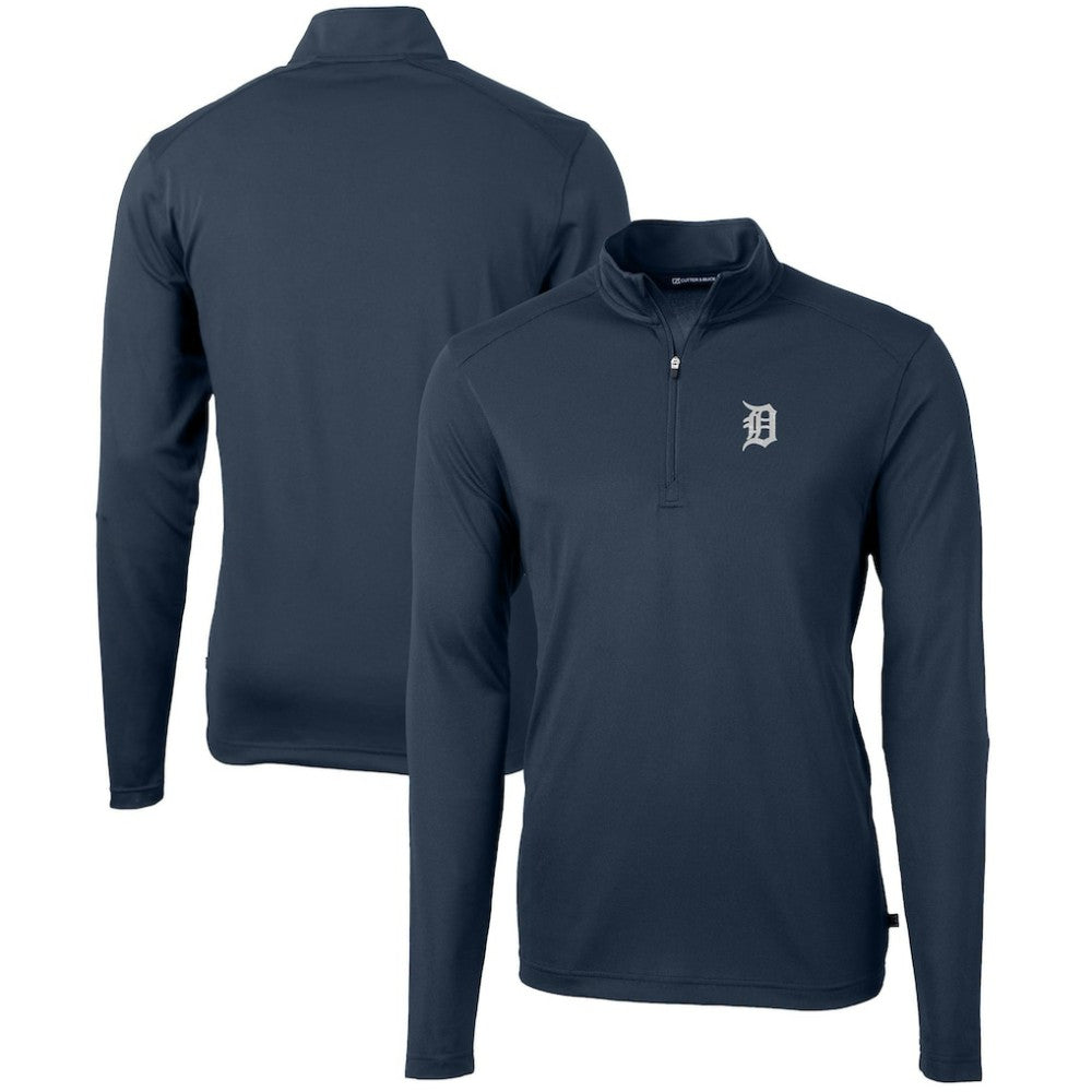 Detroit Tigers Cutter & Buck Virtue Eco Pique Recycled Quarter-Zip Pullover Top - Navy - MLB Sale