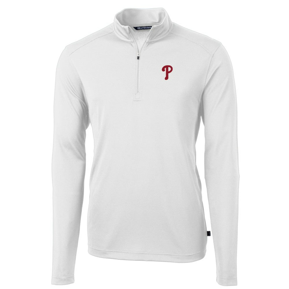 Philadelphia Phillies Cutter & Buck Virtue Eco Pique Recycled Quarter-Zip Pullover Top - White - MLB Online