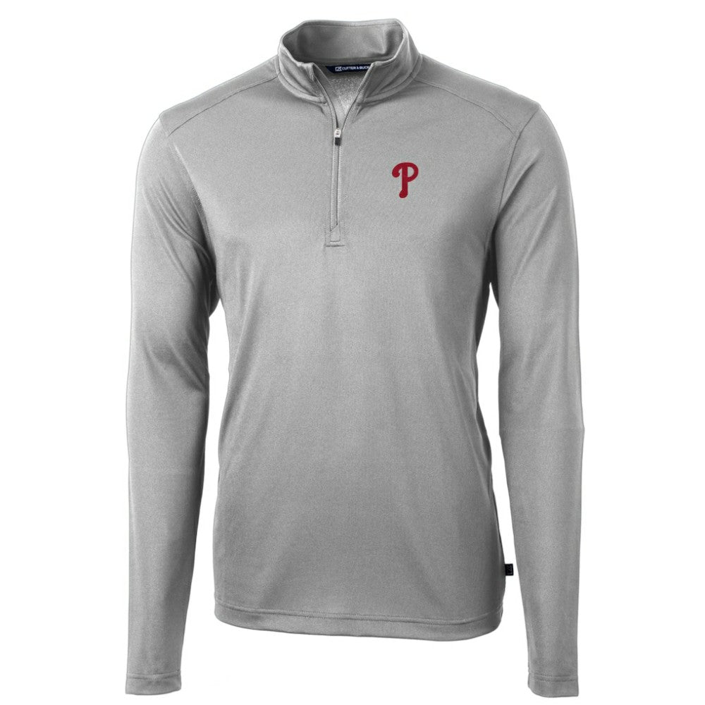 Philadelphia Phillies Cutter & Buck Virtue Eco Pique Recycled Quarter-Zip Pullover Top - Gray - MLB Online