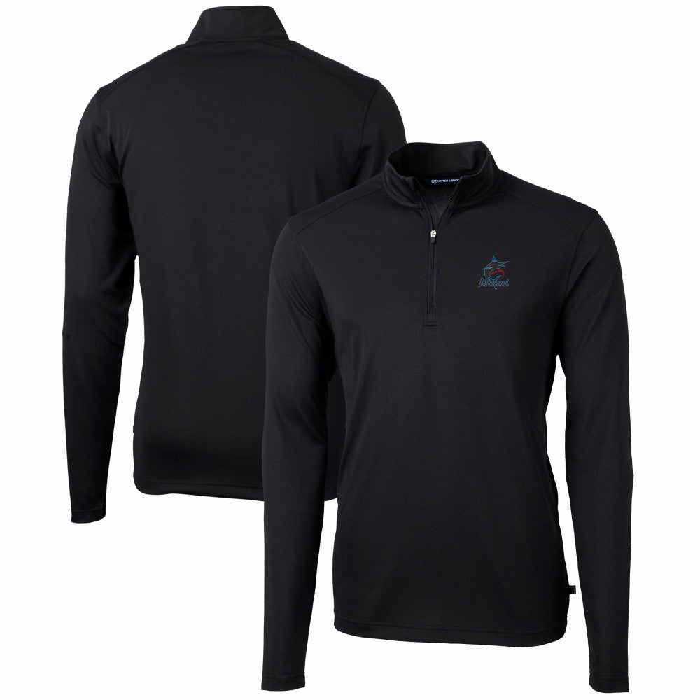 Miami Marlins Cutter & Buck Virtue Eco Pique Recycled Quarter-Zip Pullover Top - Black - MLB Sale