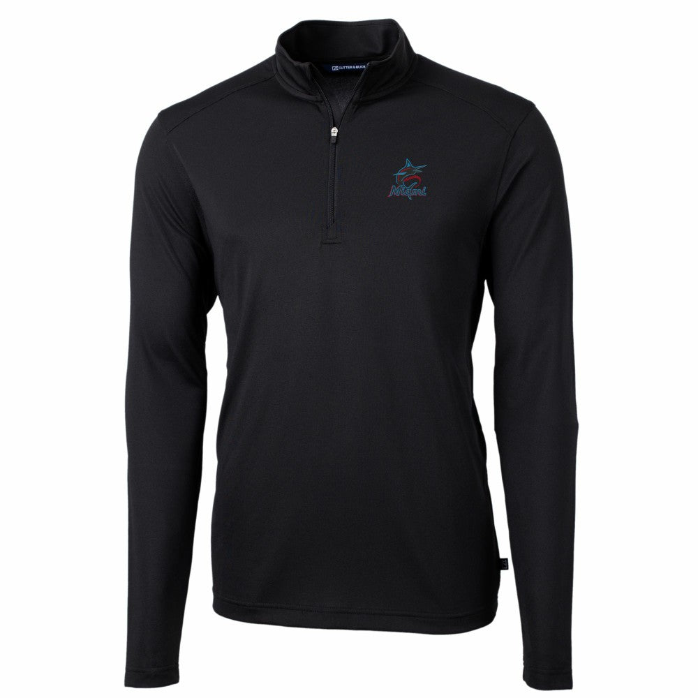 Miami Marlins Cutter & Buck Virtue Eco Pique Recycled Quarter-Zip Pullover Top - Black - MLB Sale