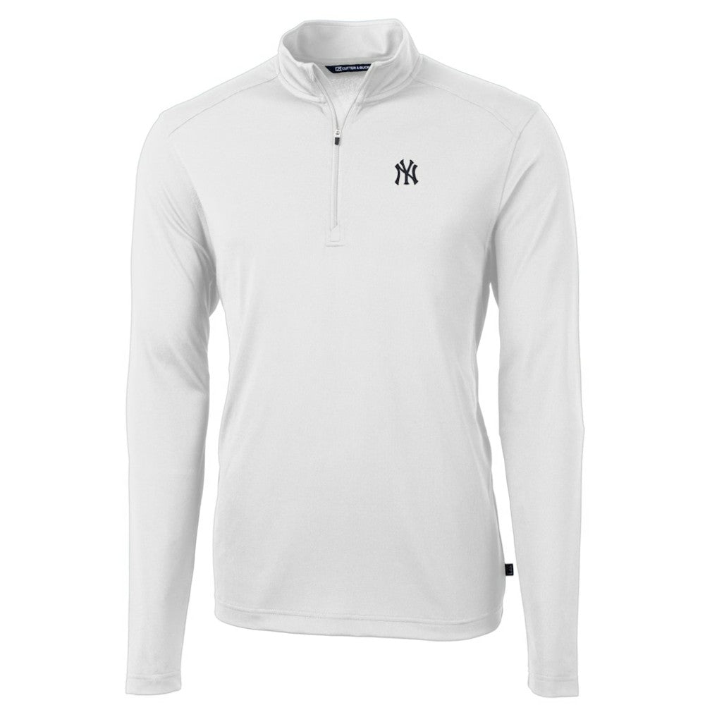 New York Yankees Cutter & Buck Virtue Eco Pique Recycled Quarter-Zip Pullover Top - White - MLB Lifestyle