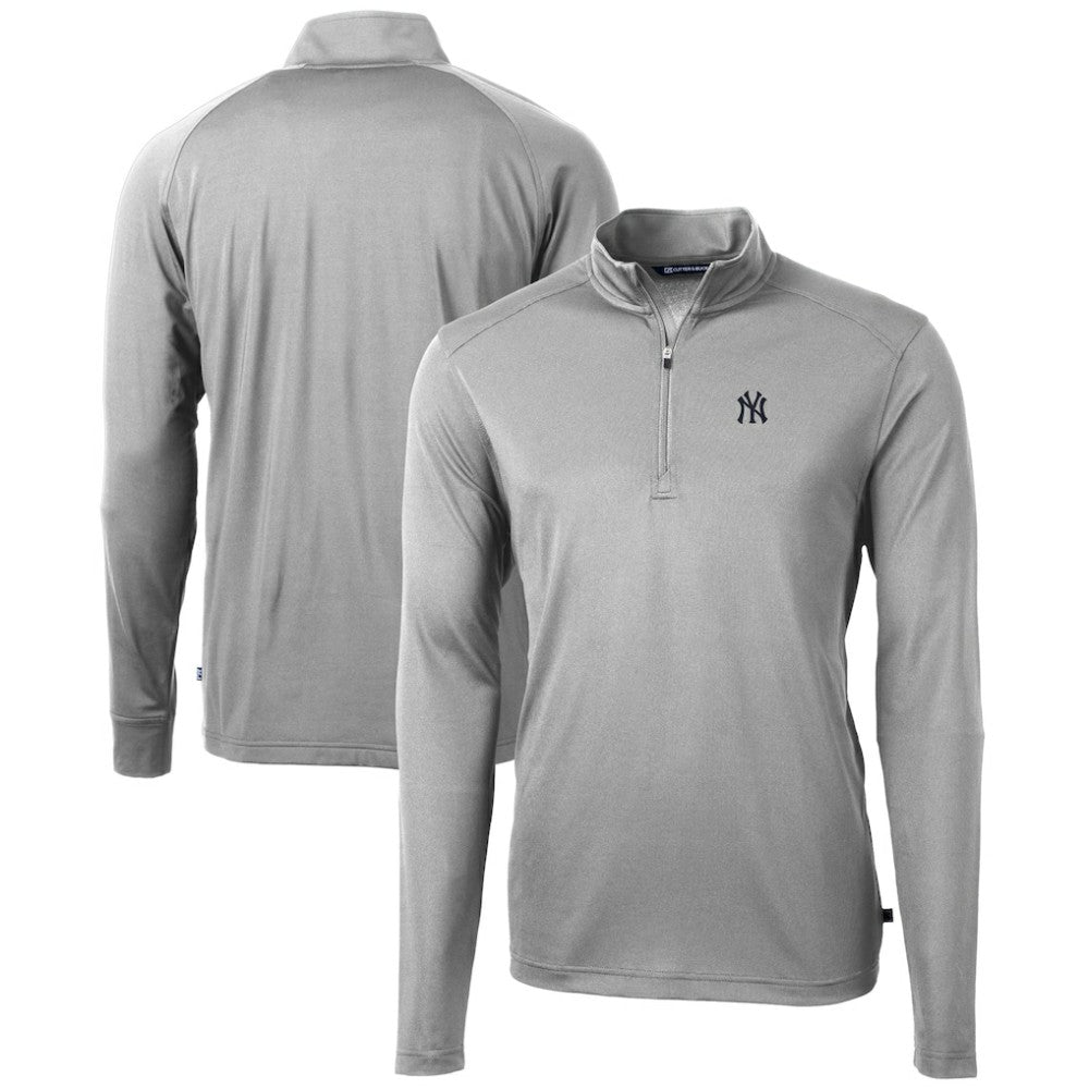 New York Yankees Cutter & Buck Virtue Eco Pique Recycled Quarter-Zip Pullover Top - Gray - MLB Lifestyle