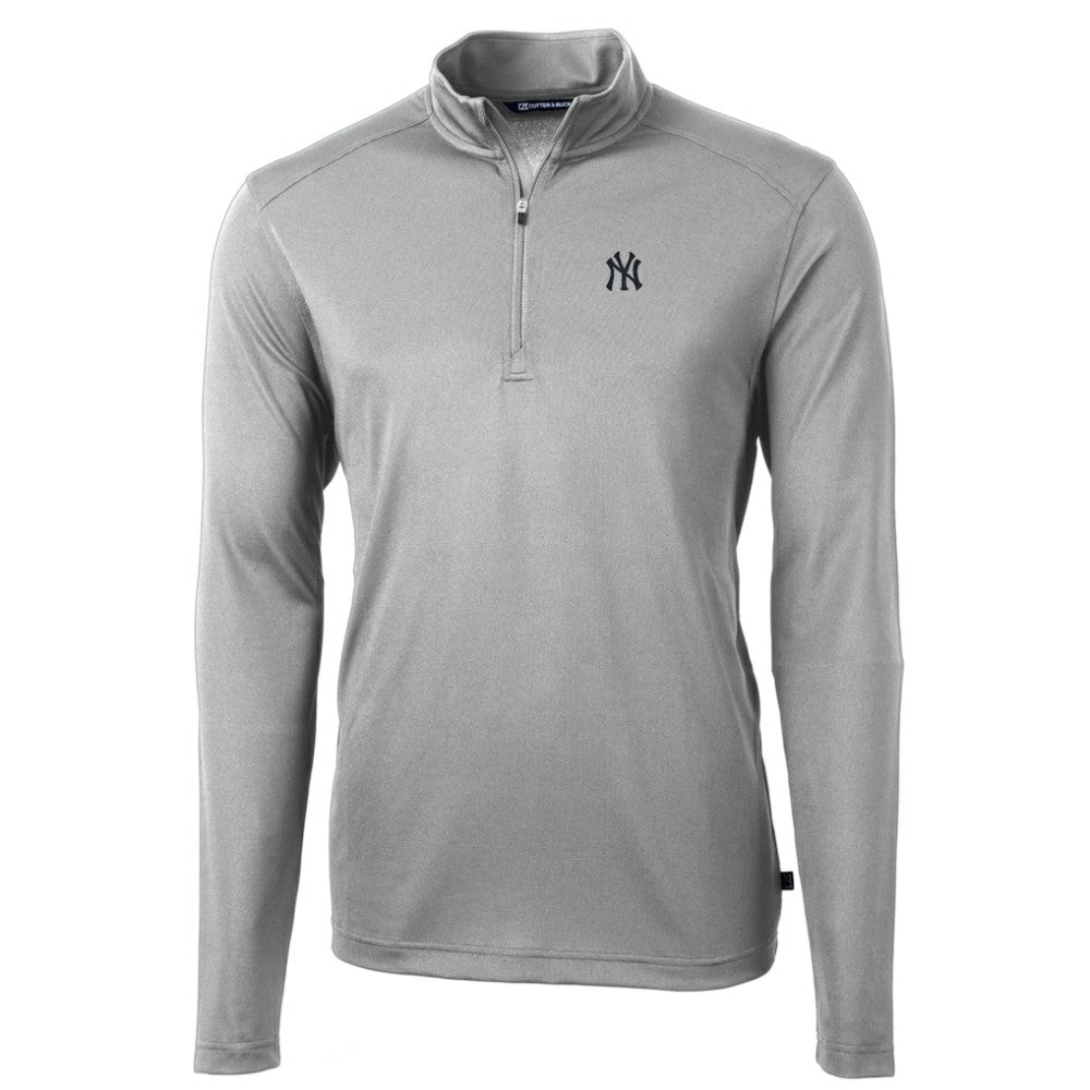 New York Yankees Cutter & Buck Virtue Eco Pique Recycled Quarter-Zip Pullover Top - Gray - MLB Lifestyle