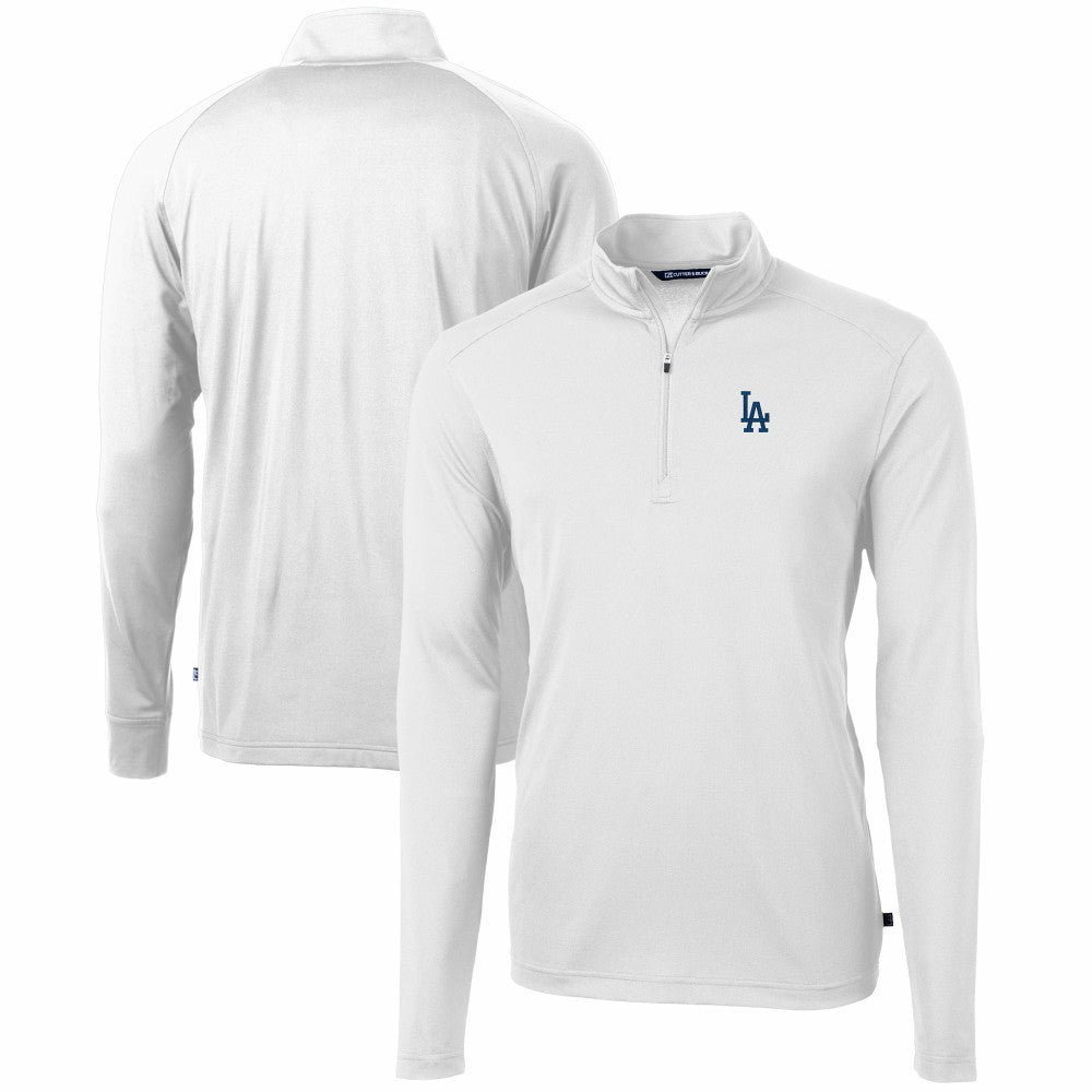 Los Angeles Dodgers Cutter & Buck Virtue Eco Pique Recycled Quarter-Zip Pullover Top - White - MLB Discount
