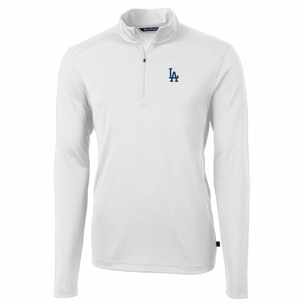 Los Angeles Dodgers Cutter & Buck Virtue Eco Pique Recycled Quarter-Zip Pullover Top - White - MLB Discount