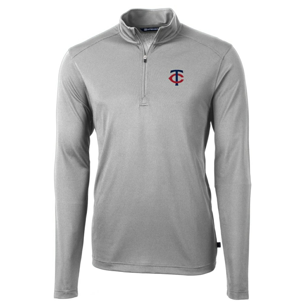 Minnesota Twins Cutter & Buck Virtue Eco Pique Recycled Quarter-Zip Pullover Top - Gray - MLB on Sale