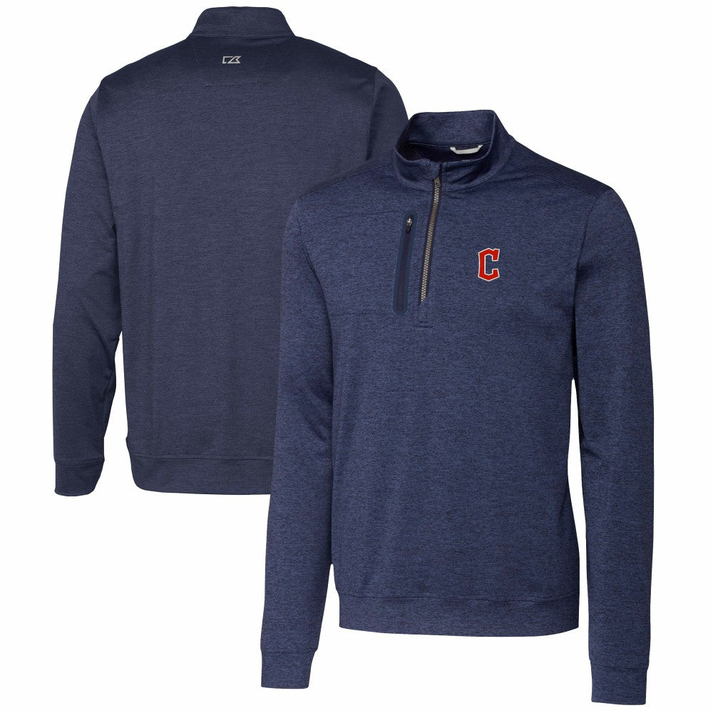 Cleveland Guardians Cutter & Buck Stealth Heathered Quarter-Zip Pullover Top - Navy - MLB on Sale