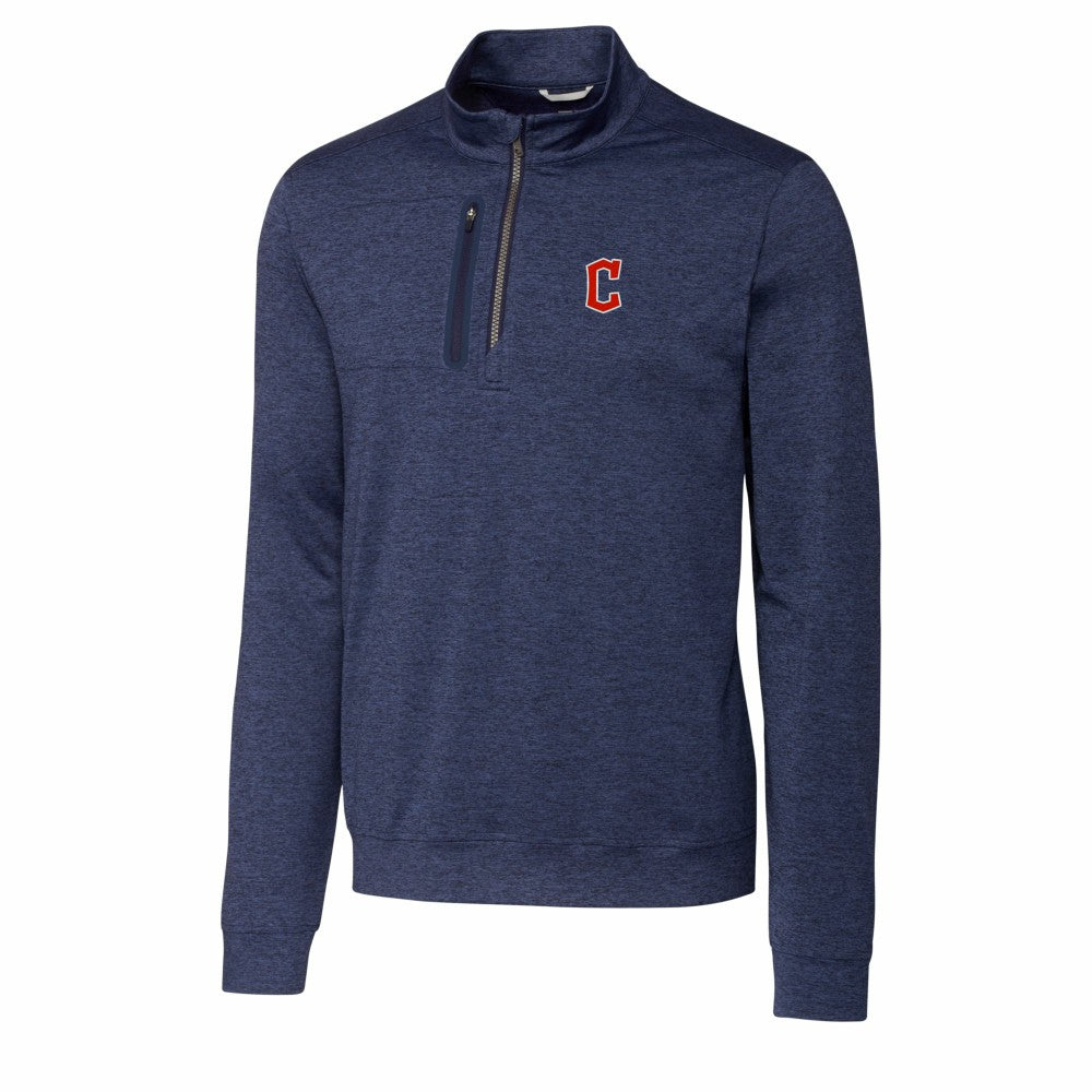 Cleveland Guardians Cutter & Buck Stealth Heathered Quarter-Zip Pullover Top - Navy - MLB on Sale