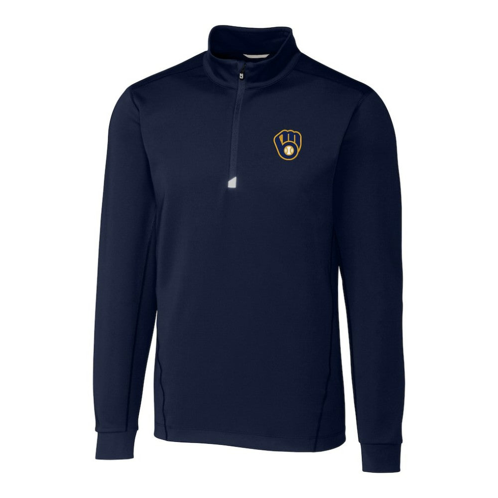 Milwaukee Brewers Cutter & Buck Big & Tall Traverse Stretch Quarter-Zip Pullover Top - Navy - MLB Sale