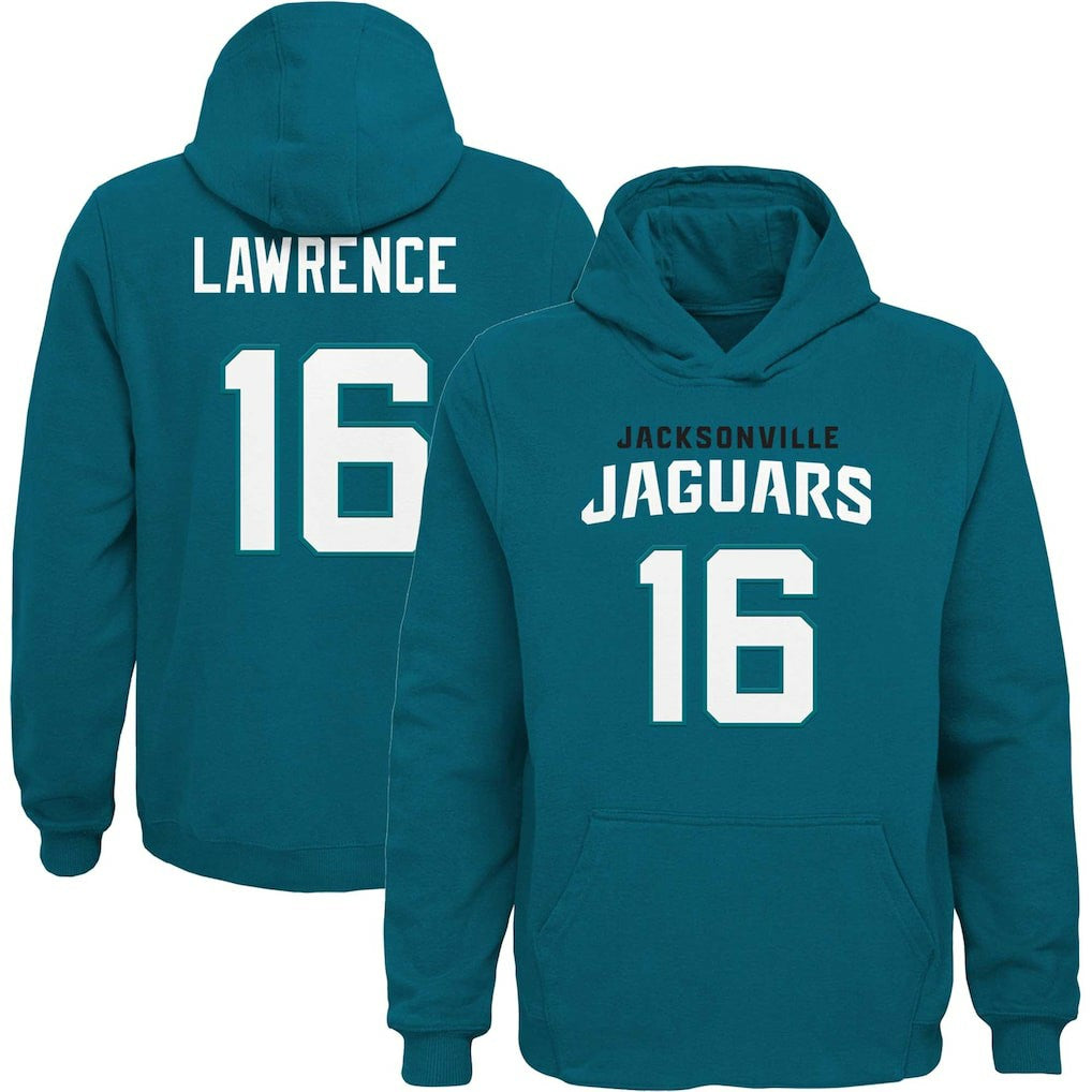 Trevor Lawrence Jacksonville Jaguars Youth Mainliner Player Name & Number Pullover Hoodie Teal