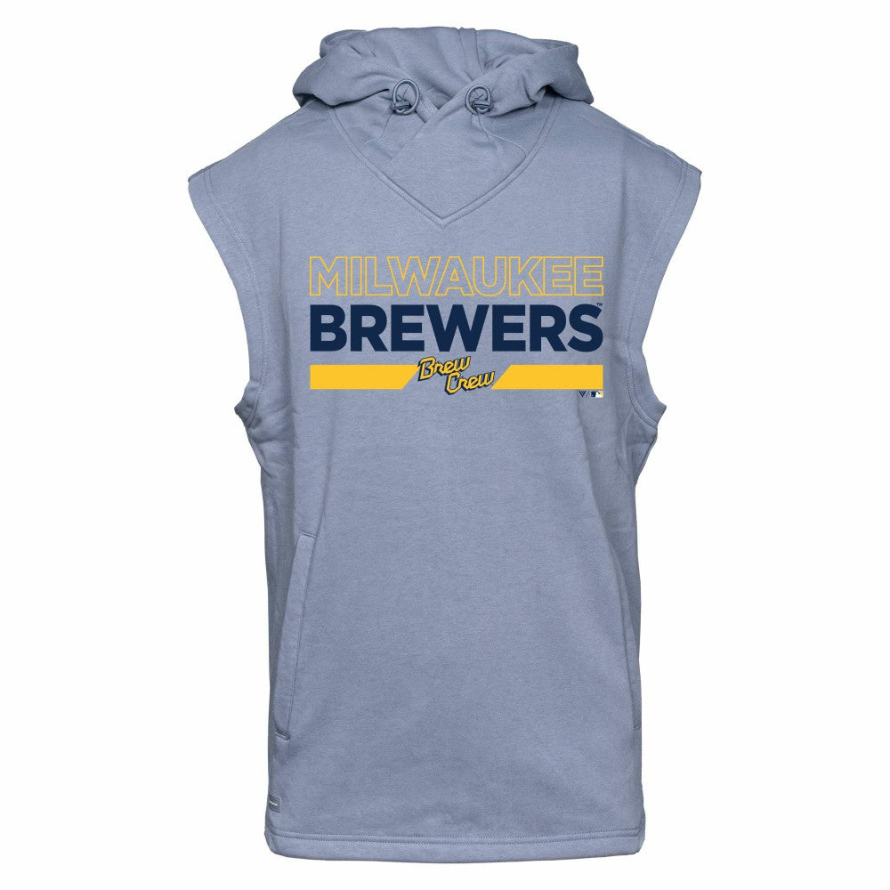 Milwaukee Brewers Levelwear City Connect Throttle No Hitter Hoodie Sleeveless T-Shirt - Gray - MLB on Sale
