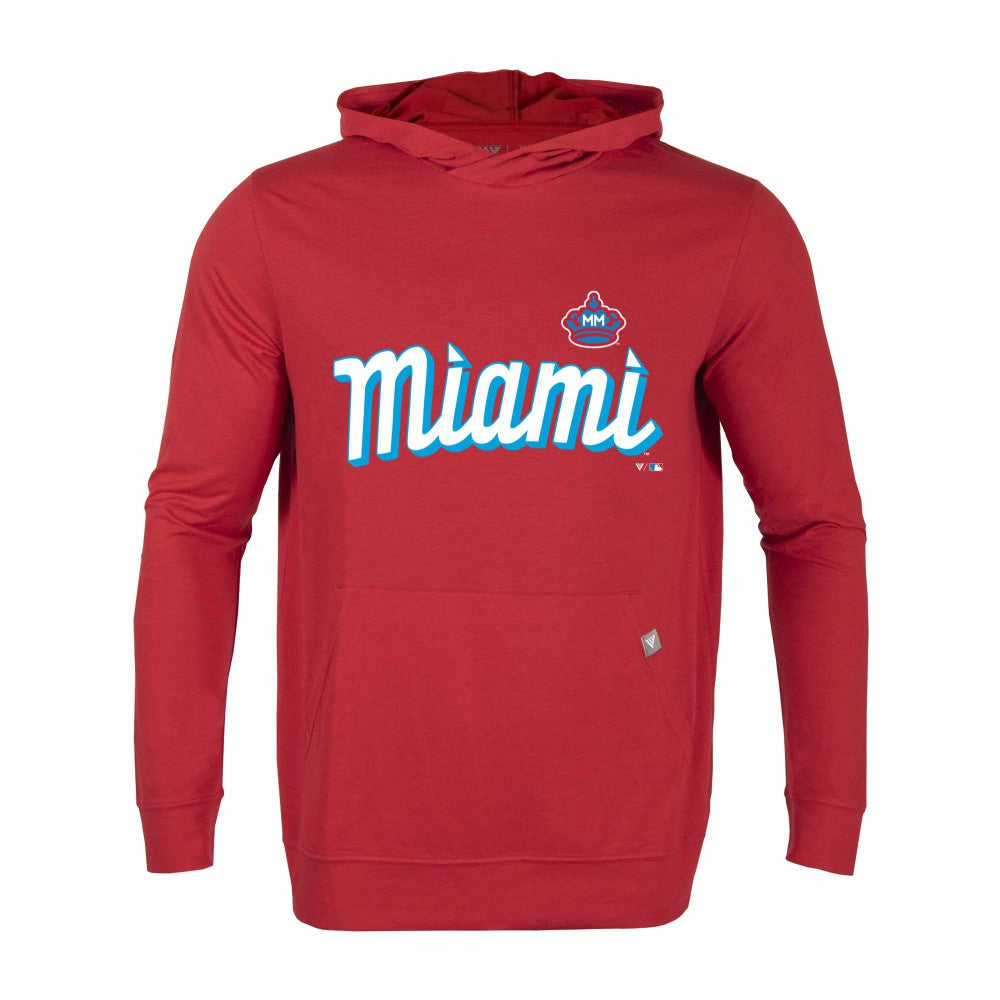 Miami Marlins Levelwear City Connect Relay Core Logo Pullover Hoodie - Red - MLB Discount