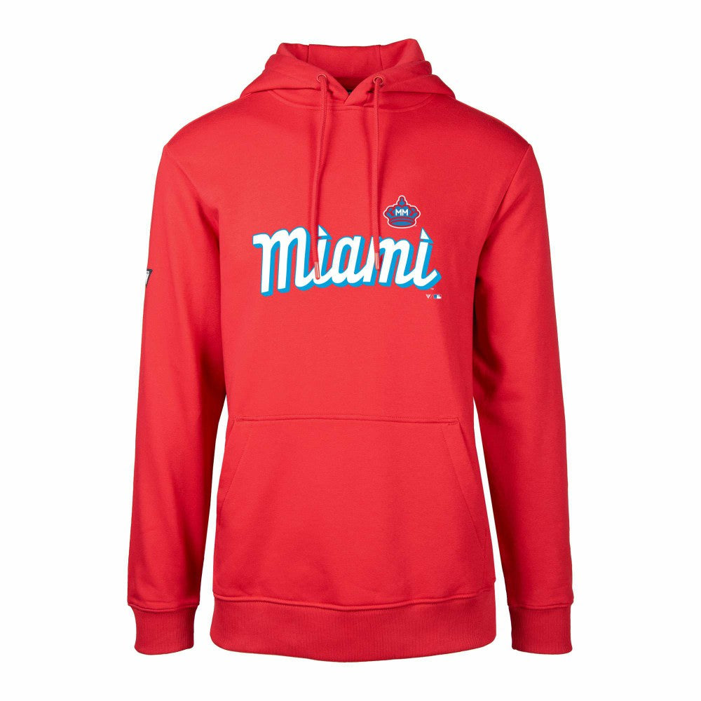 Miami Marlins Levelwear City Connect Podium Core Logo Pullover Hoodie - Red - MLB Lifestyle