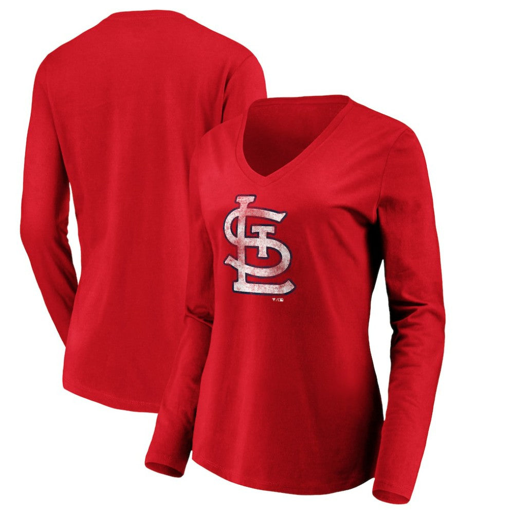 St. Louis Cardinals Women's Team Long Sleeve V-Neck T-Shirt - Red - MLB Sale
