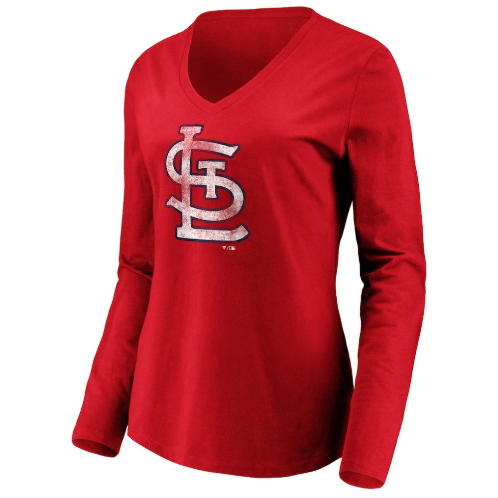 St. Louis Cardinals Women's Team Long Sleeve V-Neck T-Shirt - Red - MLB Sale
