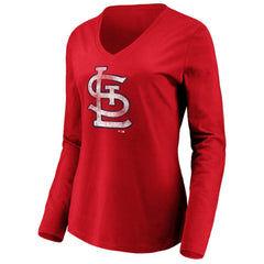 St. Louis Cardinals Women's Team Long Sleeve V-Neck T-Shirt - Red - MLB Sale