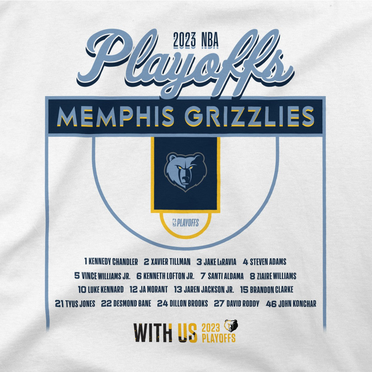 Memphis Grizzlies Stadium Essentials Unisex 2023 NBA Playoffs Roster T-Shirt White
