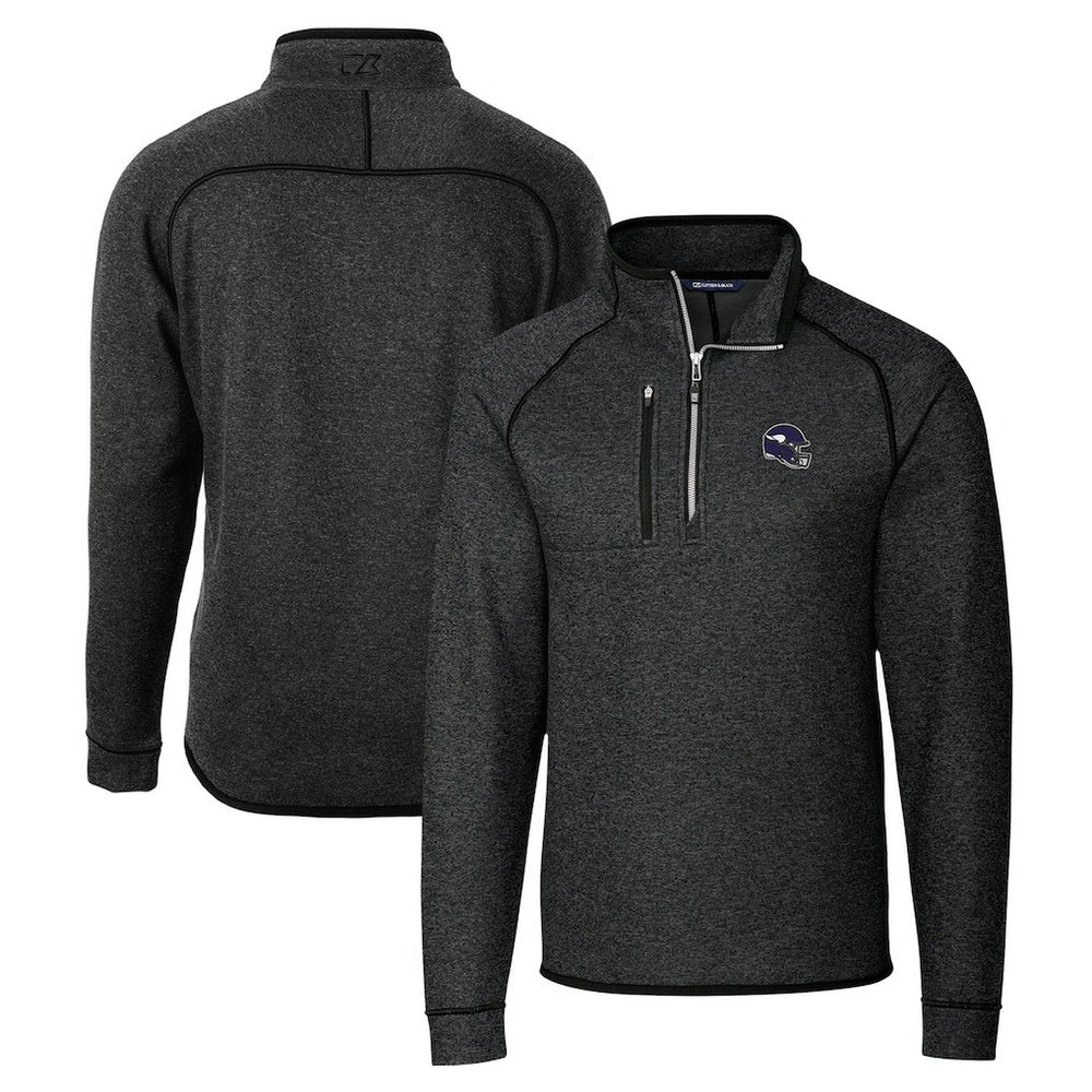 Minnesota Vikings Cutter & Buck Helmet Mainsail Sweater-Knit Half-Zip Pullover Jacket Charcoal
