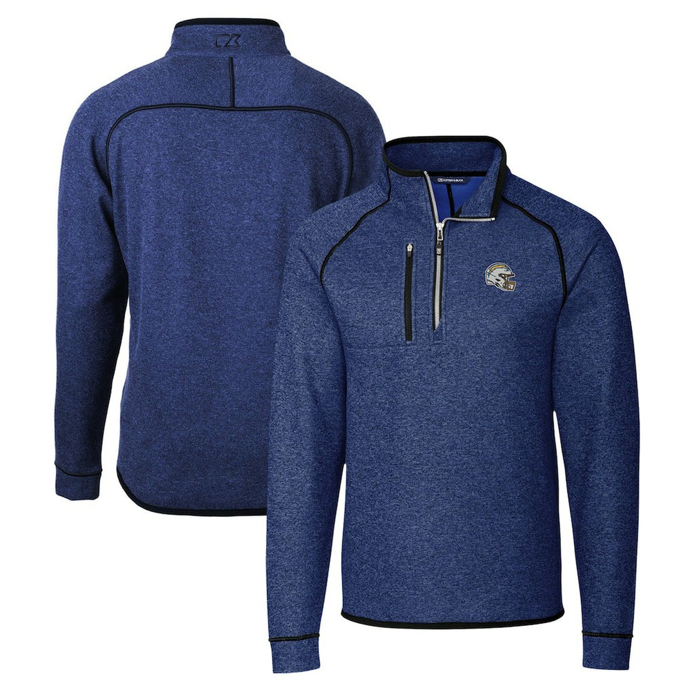 Los Angeles Chargers Cutter & Buck Helmet Mainsail Sweater-Knit Half-Zip Pullover Jacket Blue
