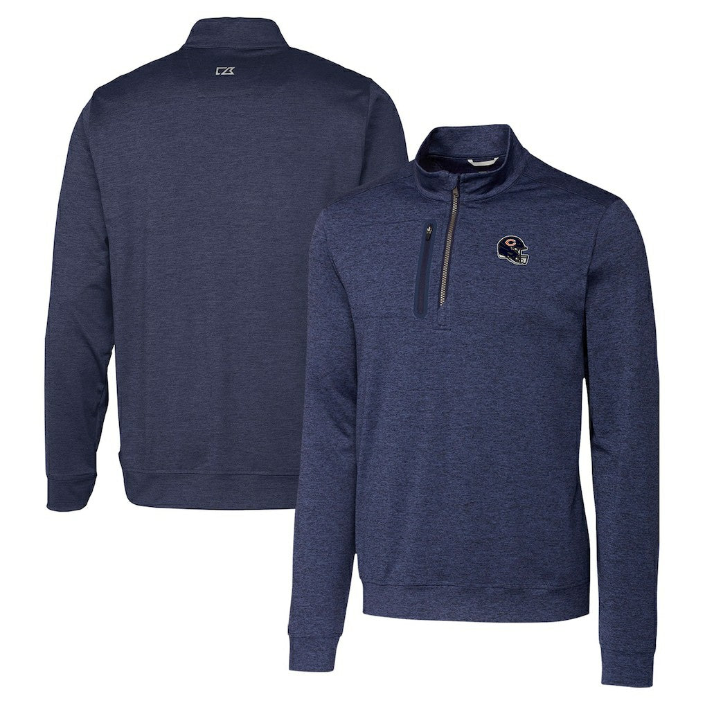 Chicago Bears Cutter & Buck Helmet Stealth Heathered Quarter-Zip Pullover Top Navy