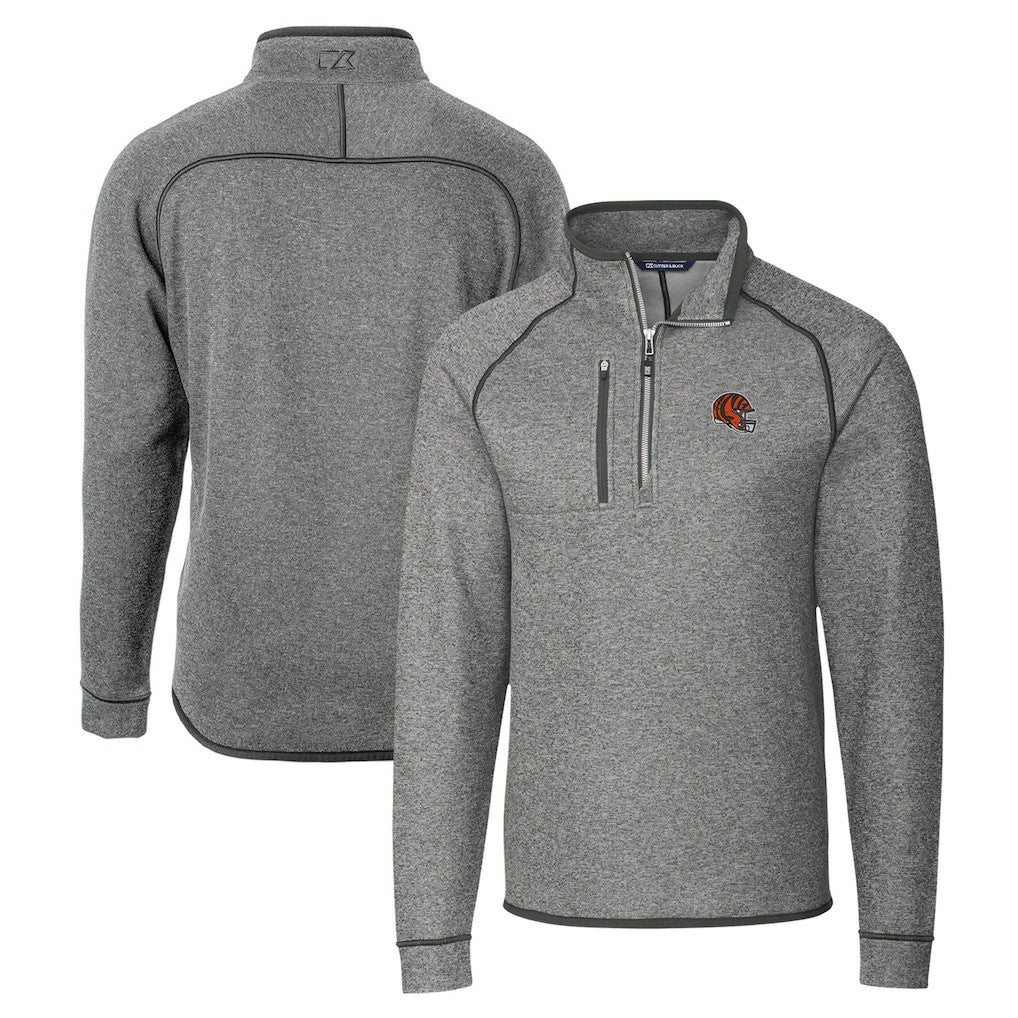 Cincinnati Bengals Cutter & Buck Helmet Mainsail Sweater-Knit Half-Zip Pullover Jacket Silver