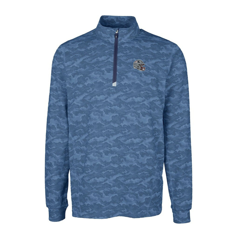 New England Patriots Cutter & Buck Helmet Traverse Camo Print Stretch Quarter-Zip Pullover Top Navy