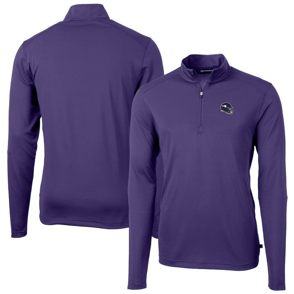 Minnesota Vikings Cutter & Buck Helmet Virtue Eco Pique Recycled Quarter-Zip Pullover Top Purple