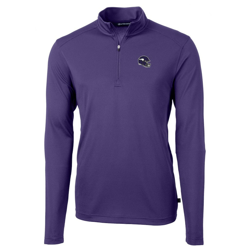 Minnesota Vikings Cutter & Buck Helmet Virtue Eco Pique Recycled Quarter-Zip Pullover Top Purple