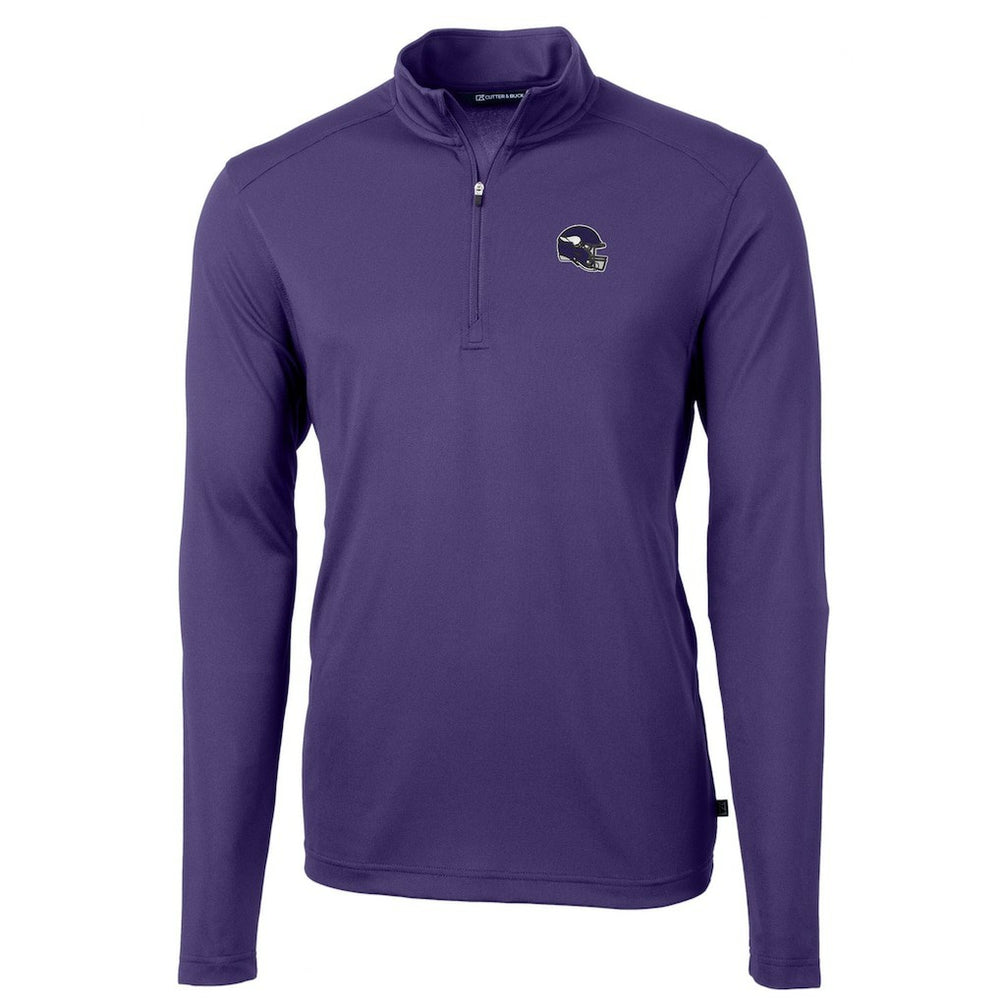 Minnesota Vikings Cutter & Buck Helmet Virtue Eco Pique Recycled Quarter-Zip Pullover Top Purple