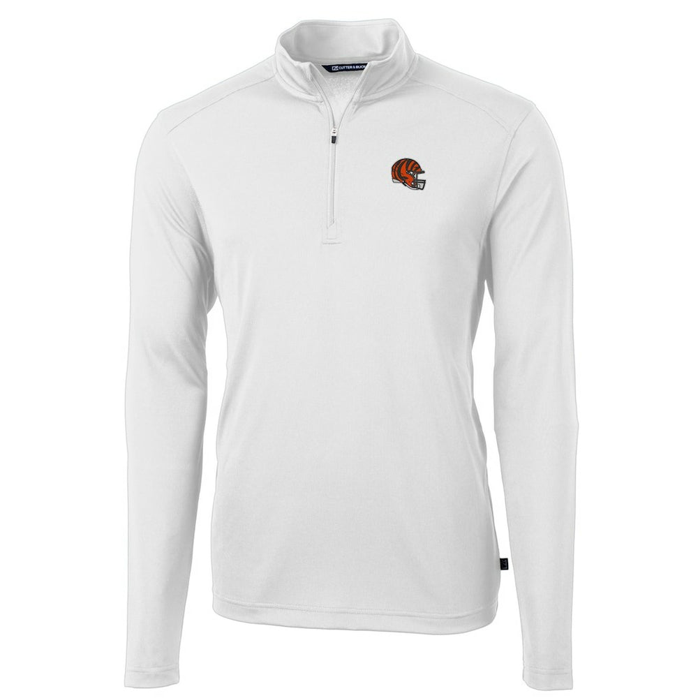 Cincinnati Bengals Cutter & Buck Helmet Virtue Eco Pique Recycled Quarter-Zip Pullover Top White