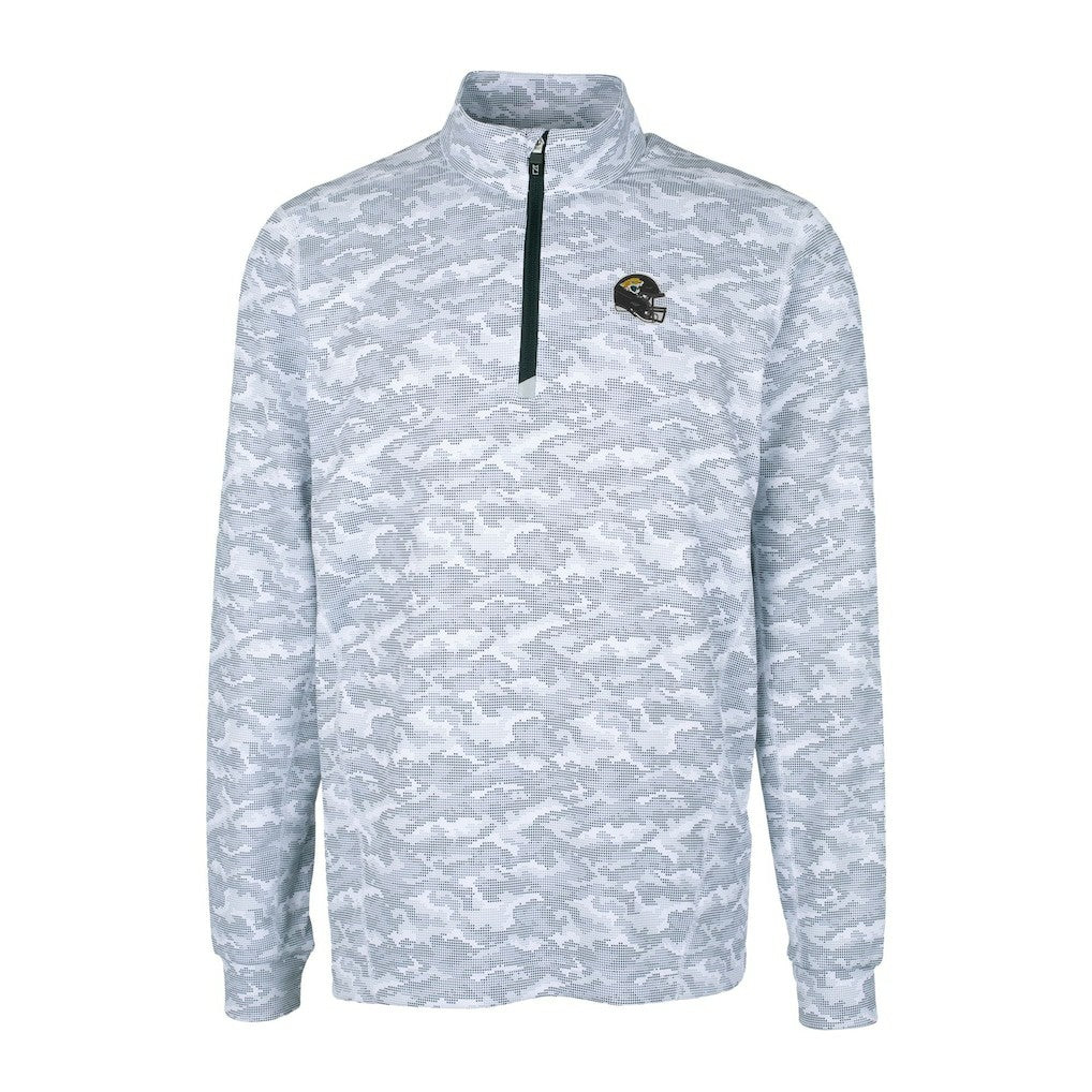Jacksonville Jaguars Cutter & Buck Helmet Traverse Camo Print Stretch Quarter-Zip Pullover Top Charcoal
