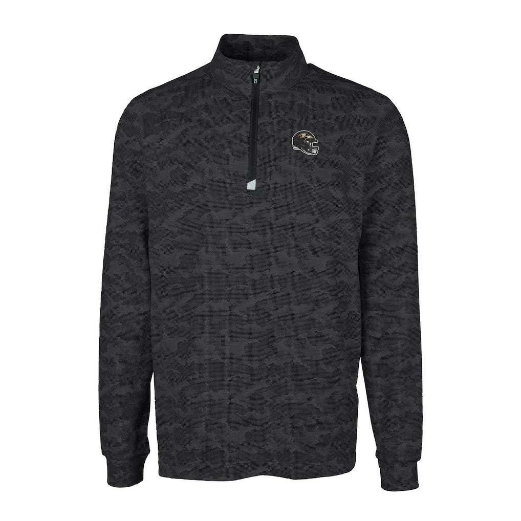 Baltimore Ravens Cutter & Buck Helmet Traverse Camo Print Stretch Quarter-Zip Pullover Top Black
