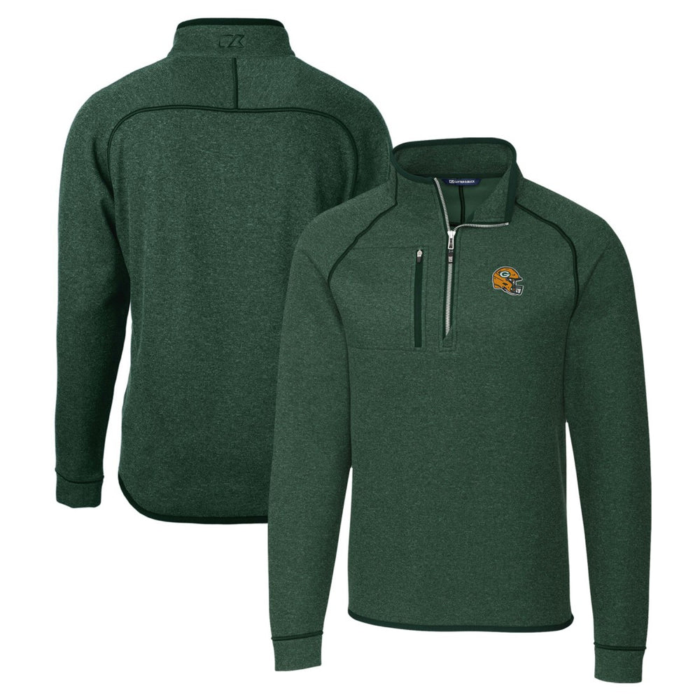 Green Bay Packers Cutter & Buck Helmet Mainsail Sweater-Knit Half-Zip Pullover Jacket Hunter Green