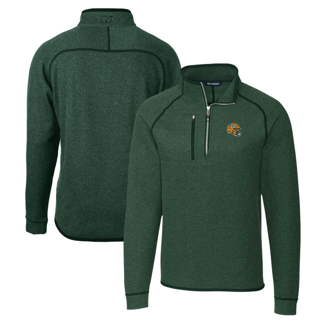 Green Bay Packers Cutter & Buck Helmet Mainsail Sweater-Knit Half-Zip Pullover Jacket Hunter Green