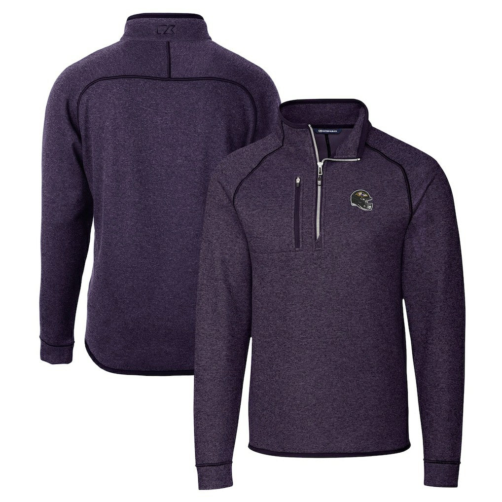 Baltimore Ravens Cutter & Buck Helmet Mainsail Sweater-Knit Half-Zip Pullover Jacket Purple