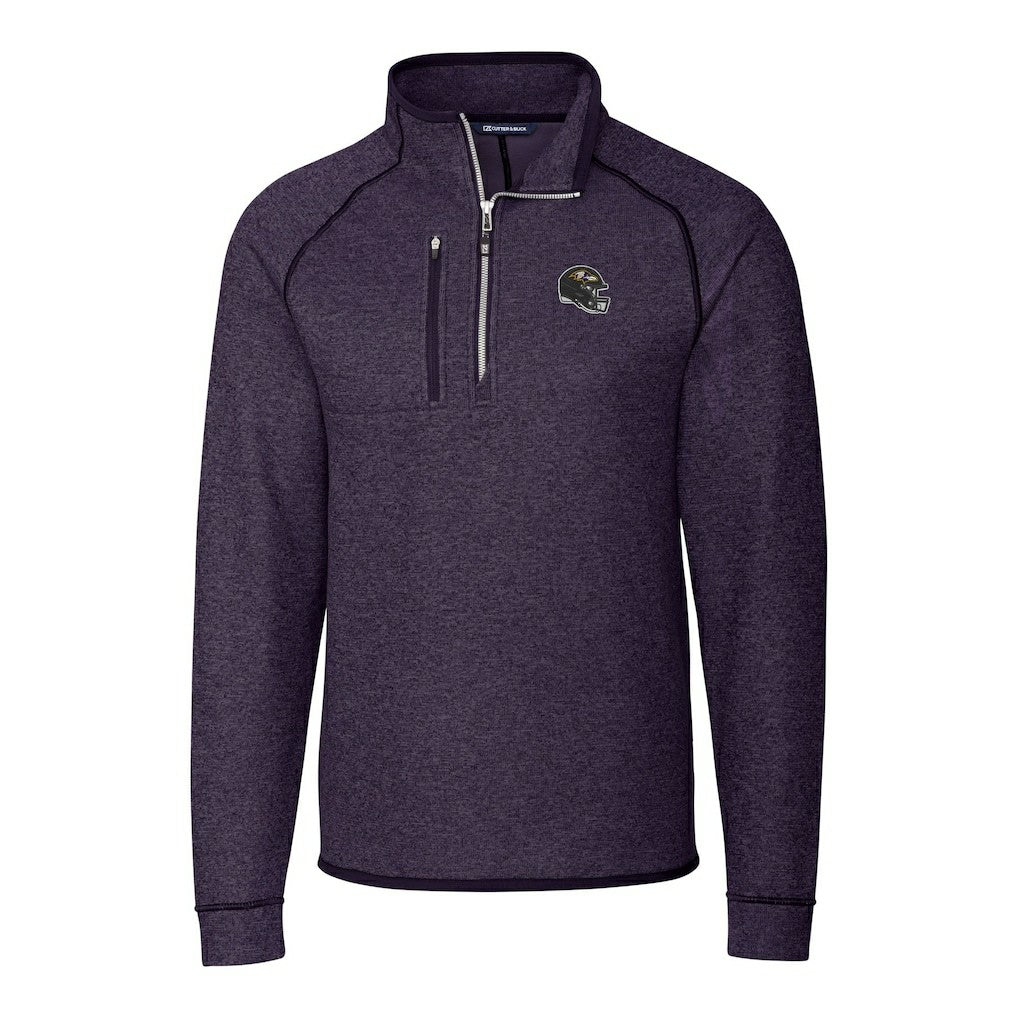 Baltimore Ravens Cutter & Buck Helmet Mainsail Sweater-Knit Half-Zip Pullover Jacket Purple