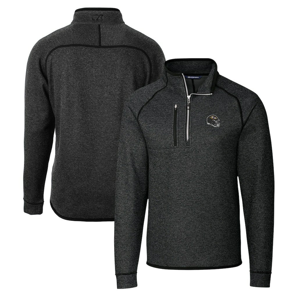 Baltimore Ravens Cutter & Buck Helmet Mainsail Sweater-Knit Half-Zip Pullover Jacket Charcoal