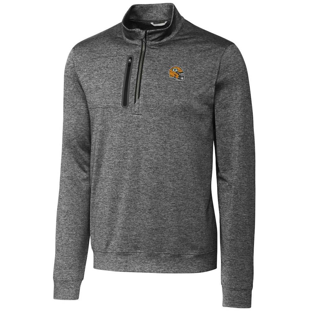 Green Bay Packers Cutter & Buck Helmet Stealth Heathered Quarter-Zip Pullover Top Gray
