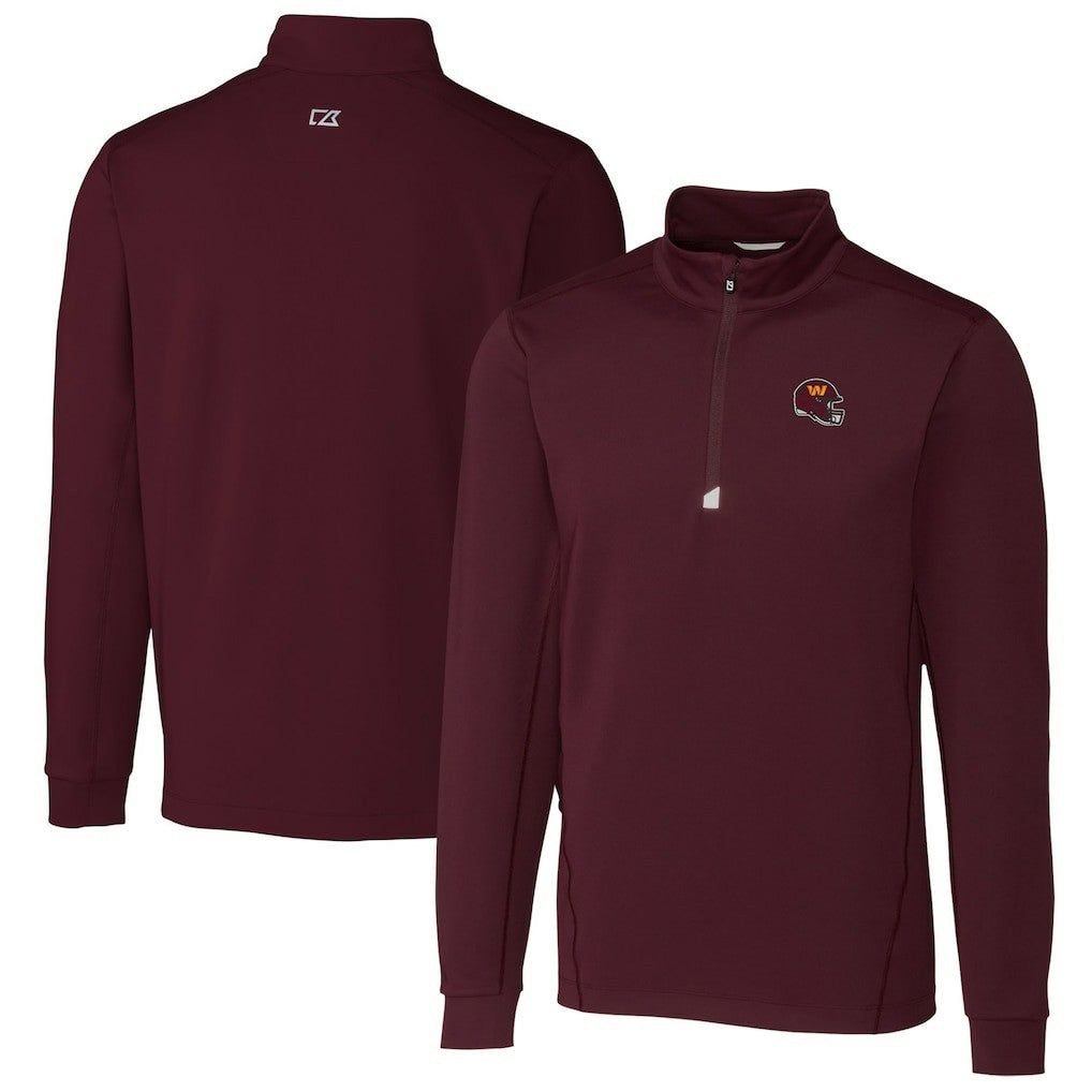 Washington Commanders Cutter & Buck Helmet Traverse Stretch Quarter-Zip Pullover Top Burgundy