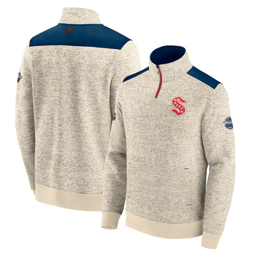 Seattle Kraken Fanatics 2024 NHL Winter Classic Authentic Pro Fleece Quarter-Zip Pullover Top - Deep Sea Blue/Cream - NHL 200093052