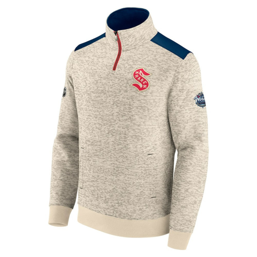 Seattle Kraken Fanatics 2024 NHL Winter Classic Authentic Pro Fleece Quarter-Zip Pullover Top - Deep Sea Blue/Cream - NHL 200093052