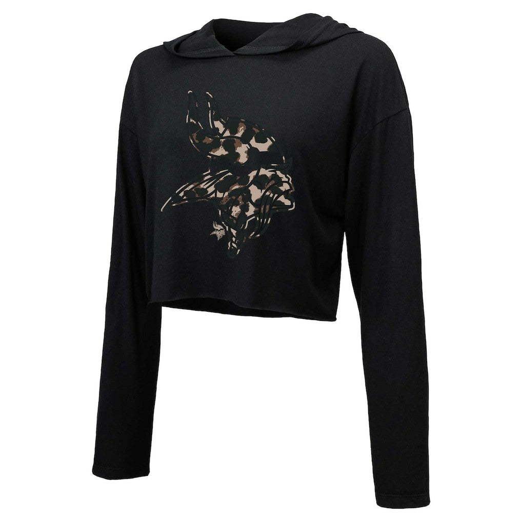 Justin Jefferson Minnesota Vikings Majestic Threads Women's Leopard Player Name & Number Long Sleeve Cropped Hoodie Black