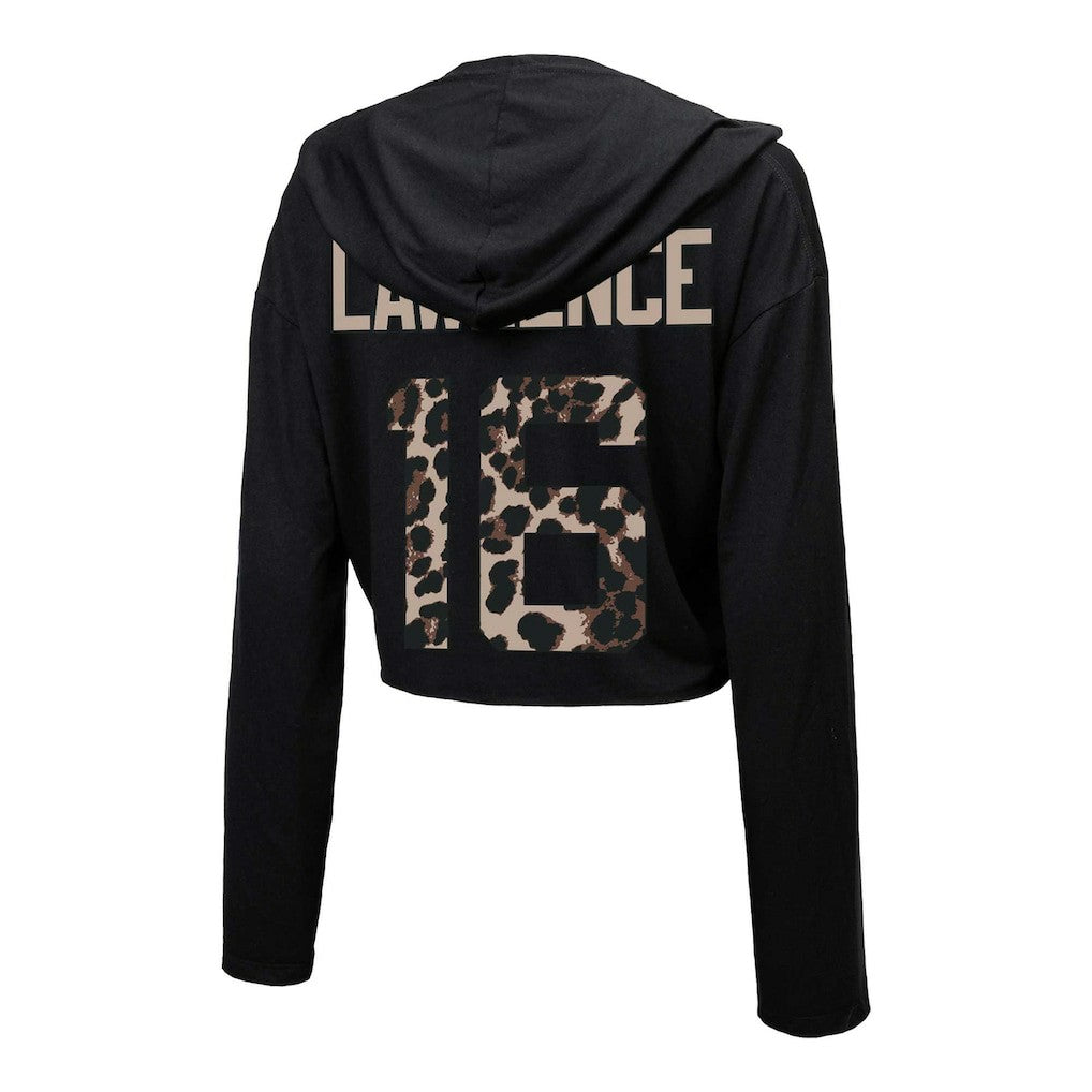 Trevor Lawrence Jacksonville Jaguars Majestic Threads Women's Leopard Player Name & Number Long Sleeve Cropped Hoodie Black