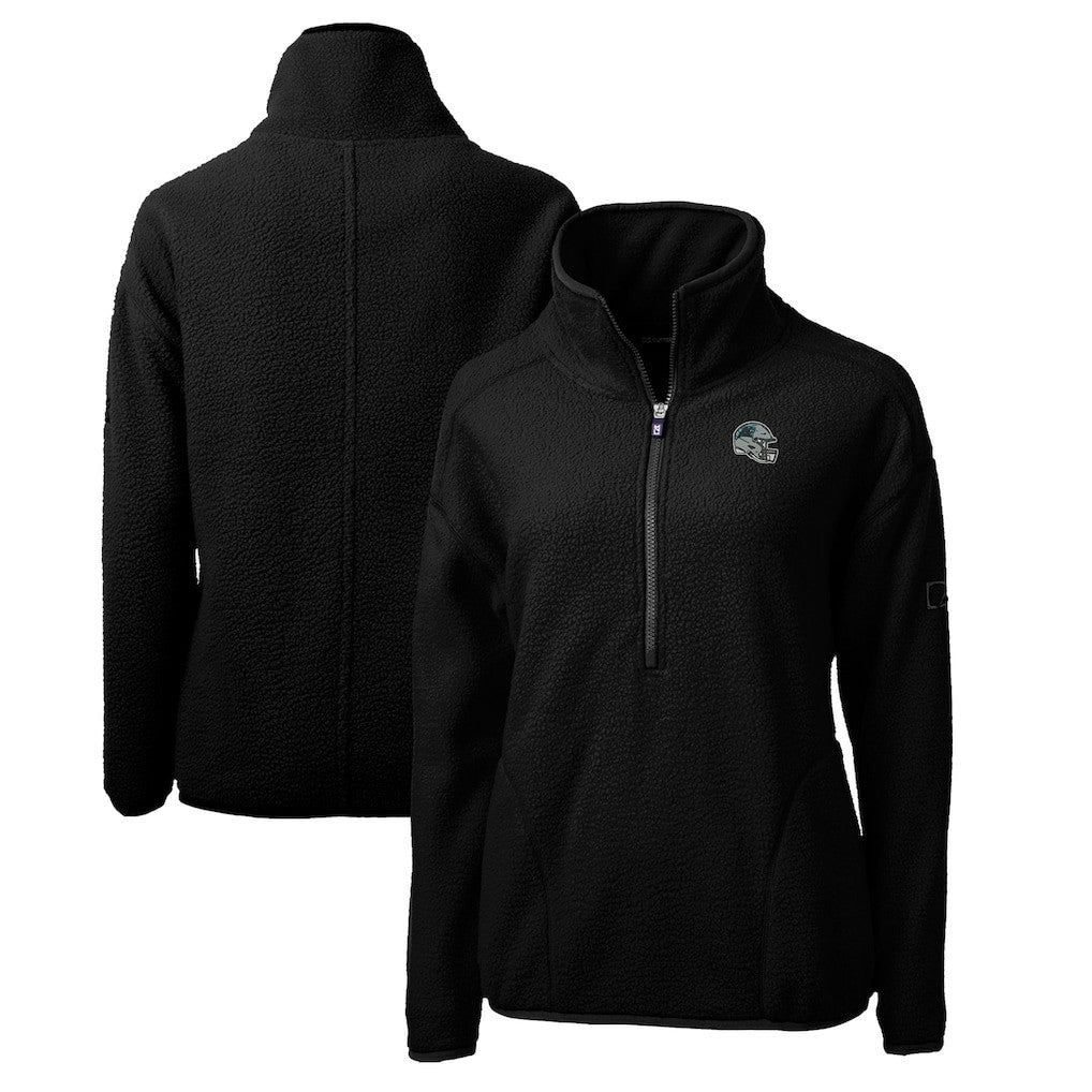 Carolina Panthers Cutter & Buck Women's Helmet Logo Cascade Eco Sherpa Fleece Half-Zip Pullover Jacket Black