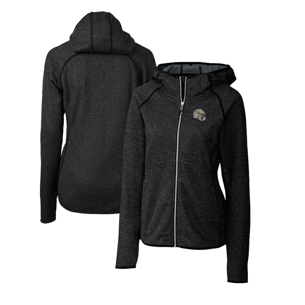 New Orleans Saints Cutter & Buck Women's Helmet Logo Mainsail Sweater-Knit Full-Zip Hoodie Charcoal