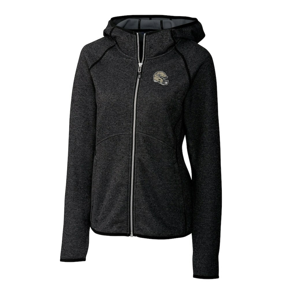 New Orleans Saints Cutter & Buck Women's Helmet Logo Mainsail Sweater-Knit Full-Zip Hoodie Charcoal