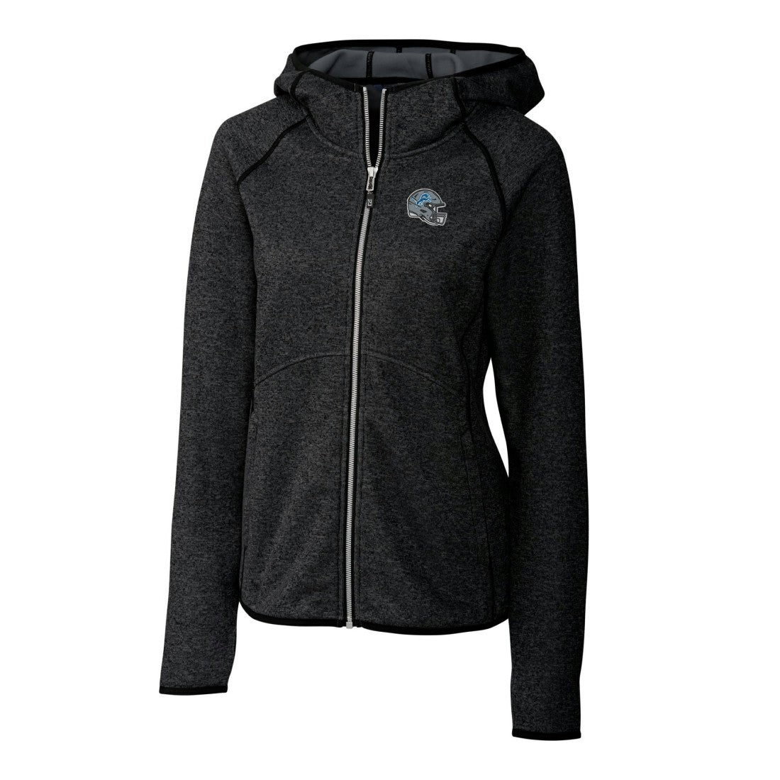 Detroit Lions Cutter & Buck Women's Helmet Logo Mainsail Sweater-Knit Full-Zip Hoodie Charcoal
