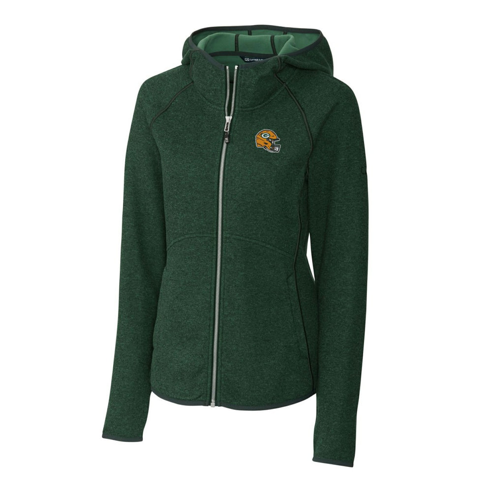 Green Bay Packers Cutter & Buck Women's Helmet Logo Mainsail Sweater-Knit Full-Zip Hoodie Green